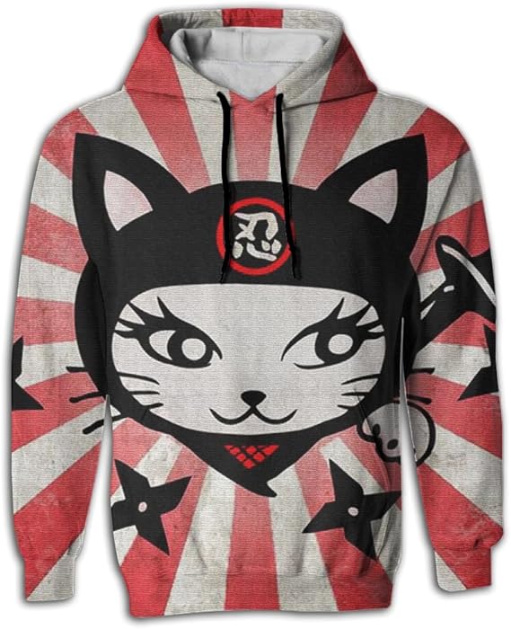 Amazon 忍者の猫 パーカー メンズ スウェット 秋冬 大きいサイズ 長袖 トップス プルパーカー カジュアル オリジナルプリント 通販