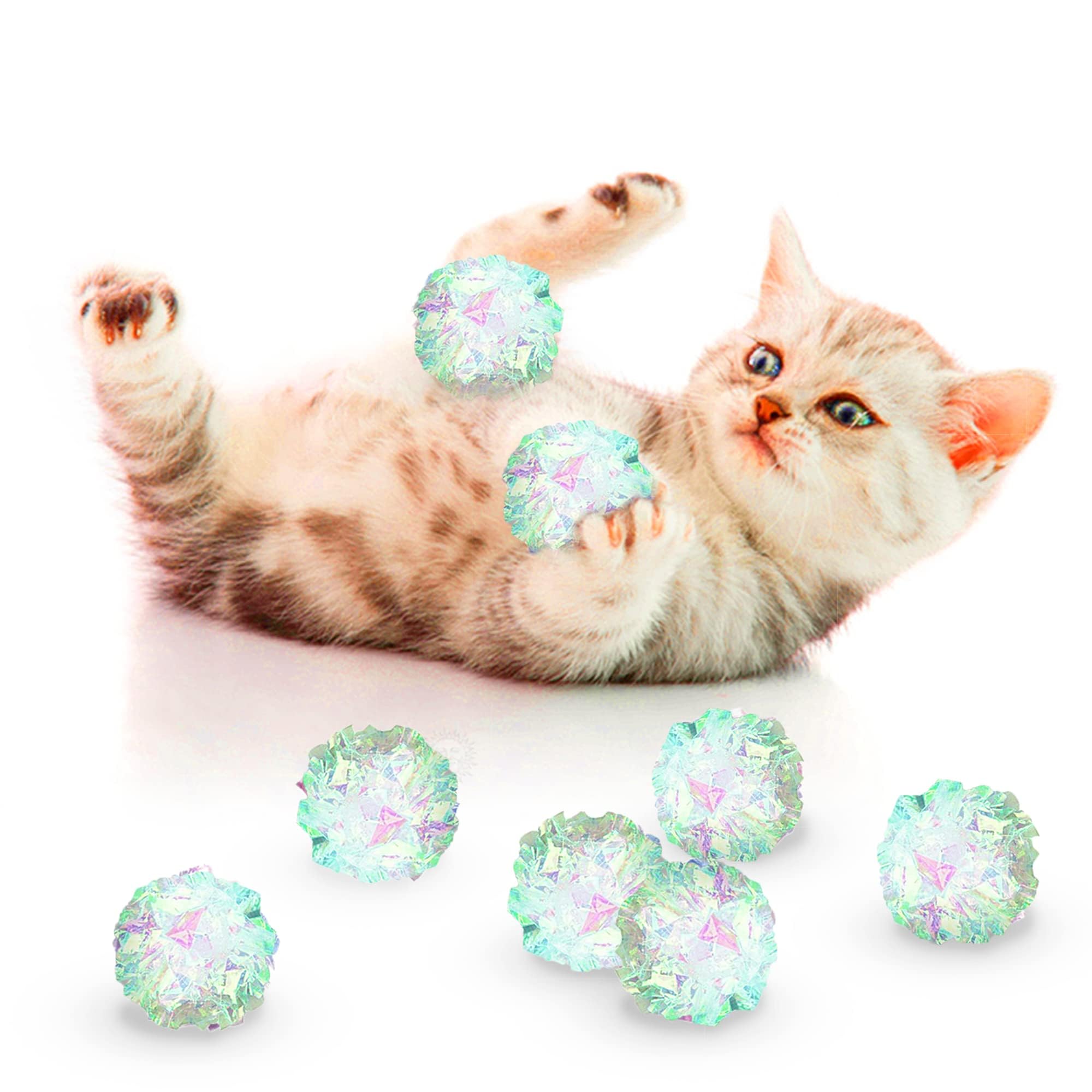 SunGrow Crinkle Cat Toy Balls for Indoor Cats & Ferrets - Small Kitten Toys, Tinfoil Sensory Bulk Pet Balls, Fluffy Anxiety Relief for Blind Kitten, Puppy, Ferret, Parrot