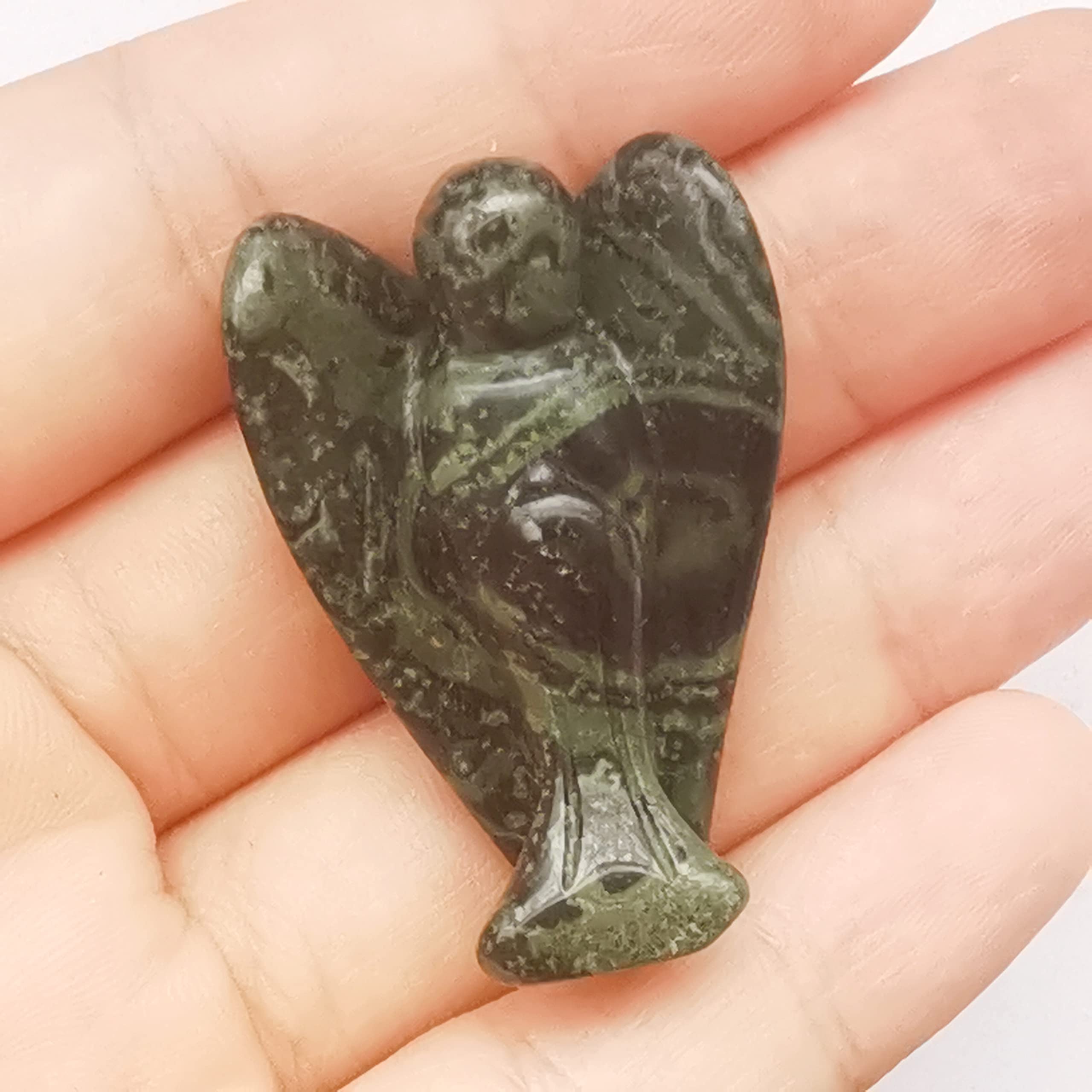 Manekieko Natural Kambaba Jasper Healing Crystal Prayer Guardian Angel Statue,38mm Carving Pocket Palm Stone Figurines Decoration