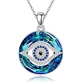 JERWLI Evil Eye Necklace 925 Sterling Silver Protection Crystal Pendant for Women Good Luck Vintage Evil Eye Pendant Jewelry Birthday Gifts for Women Friend Female