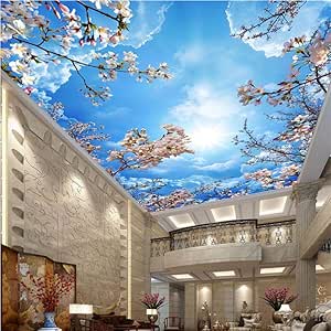 Hyiiw Romántico Cielo Azul Nubes Blancas Flor De Cerezo Papel Tapiz