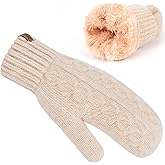 FZ FANTASTIC ZONE Winter Warm Mittens for Women, Knitted Womens Gloves for Cold Weather with Thick Fleece Lined Gifts