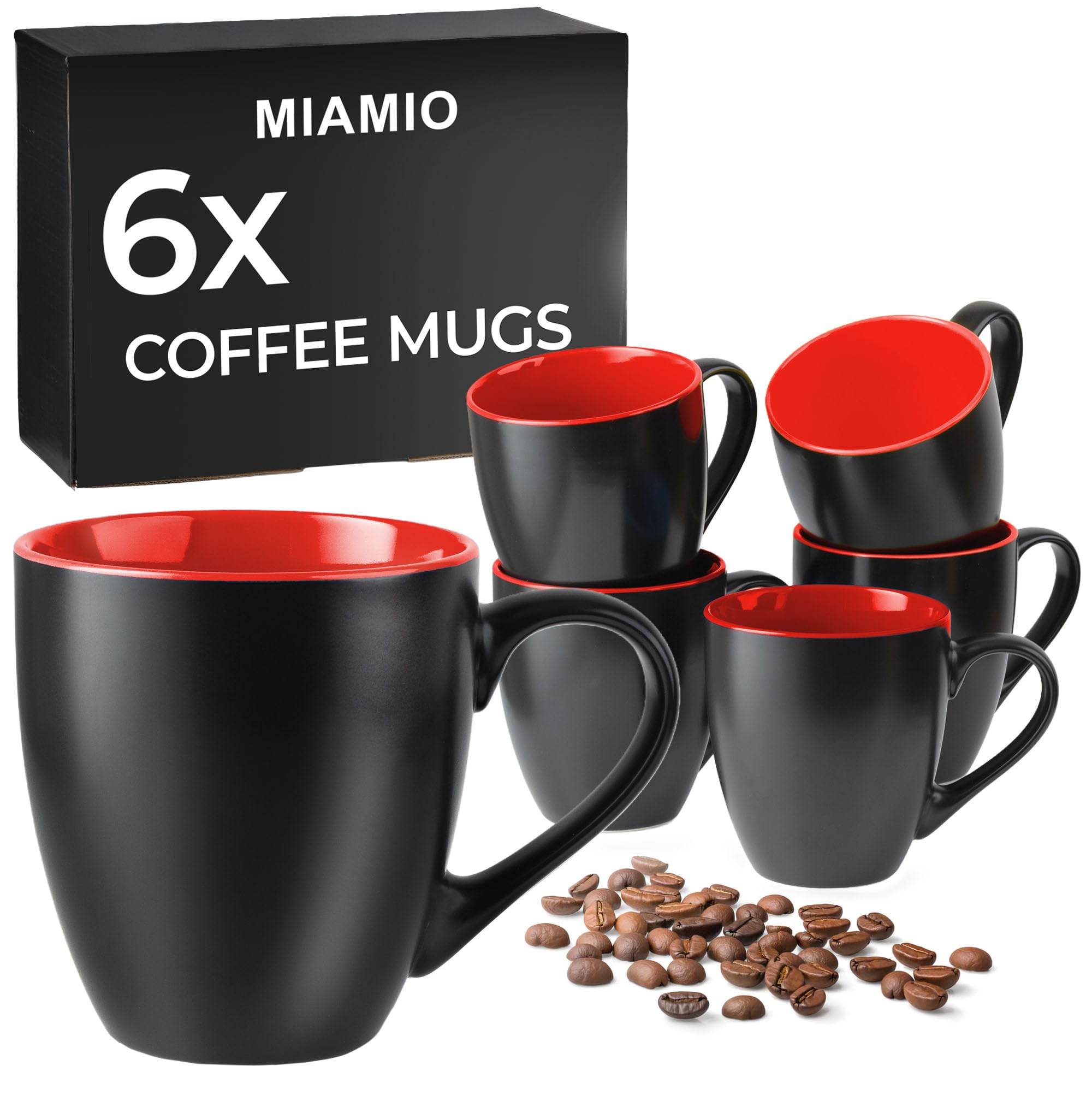 MIAMIO - Set of 6 Coffee Mugs 350 ml, Modern Ceramic Coffee Cup Set, Large Mugs for Coffee, Cappuccino and Tea, Kitchen Mug Set for Home and Office – Le Papillon Collection