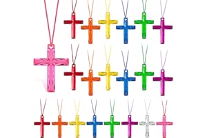 JULMELON Crystal Cross Necklace, 32Pcs Plastic Cross Necklace Colored Christian Necklace Easter Church Gifts Religious Bible Toys for Easter Vacation Activities