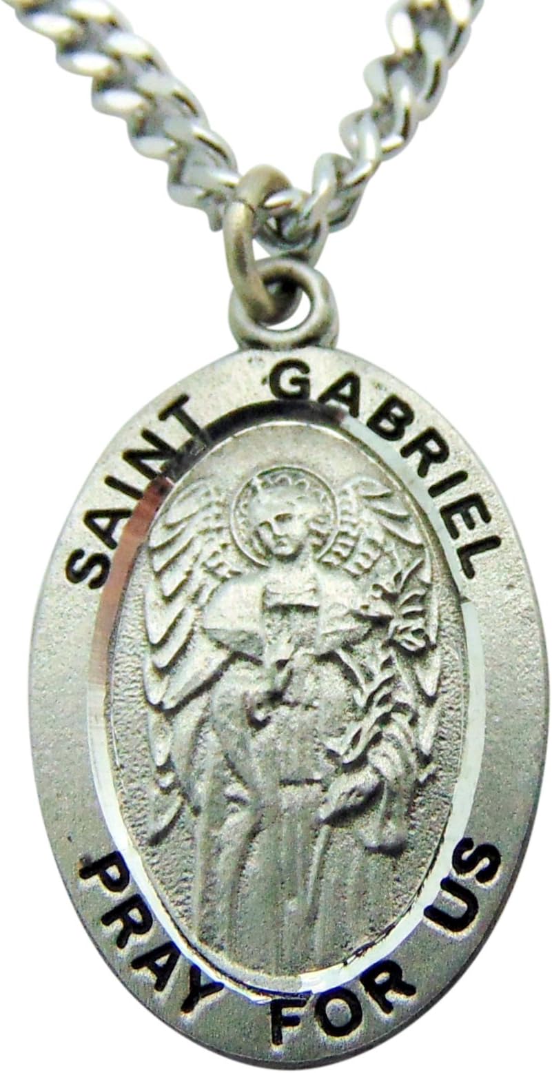 Westman Works St Gabriel Solid Pewter One Inch Saint Medal with Stainless Steel Chain