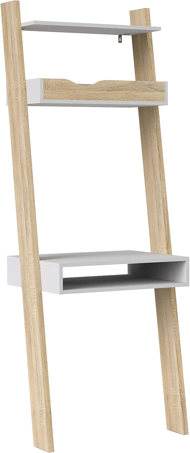 Furniture To Go Oslo Leaning Desk in White and Oak, White & Oak, Ladder Desk