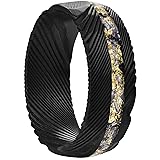 NUNCAD Black Damascus Rings for Men Meteorite and