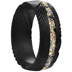 NUNCAD Black Damascus Rings for Men Meteorite and