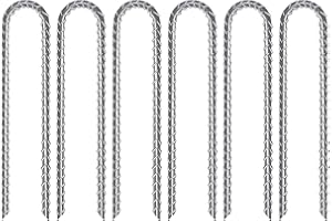 Ground Stakes, AGPtEK 6 Packs 12 Inch U-Shaped Rebar Stakes, Galvanized Steel Trampoline Wind Stakes Heavy Duty, Rebar Anchor