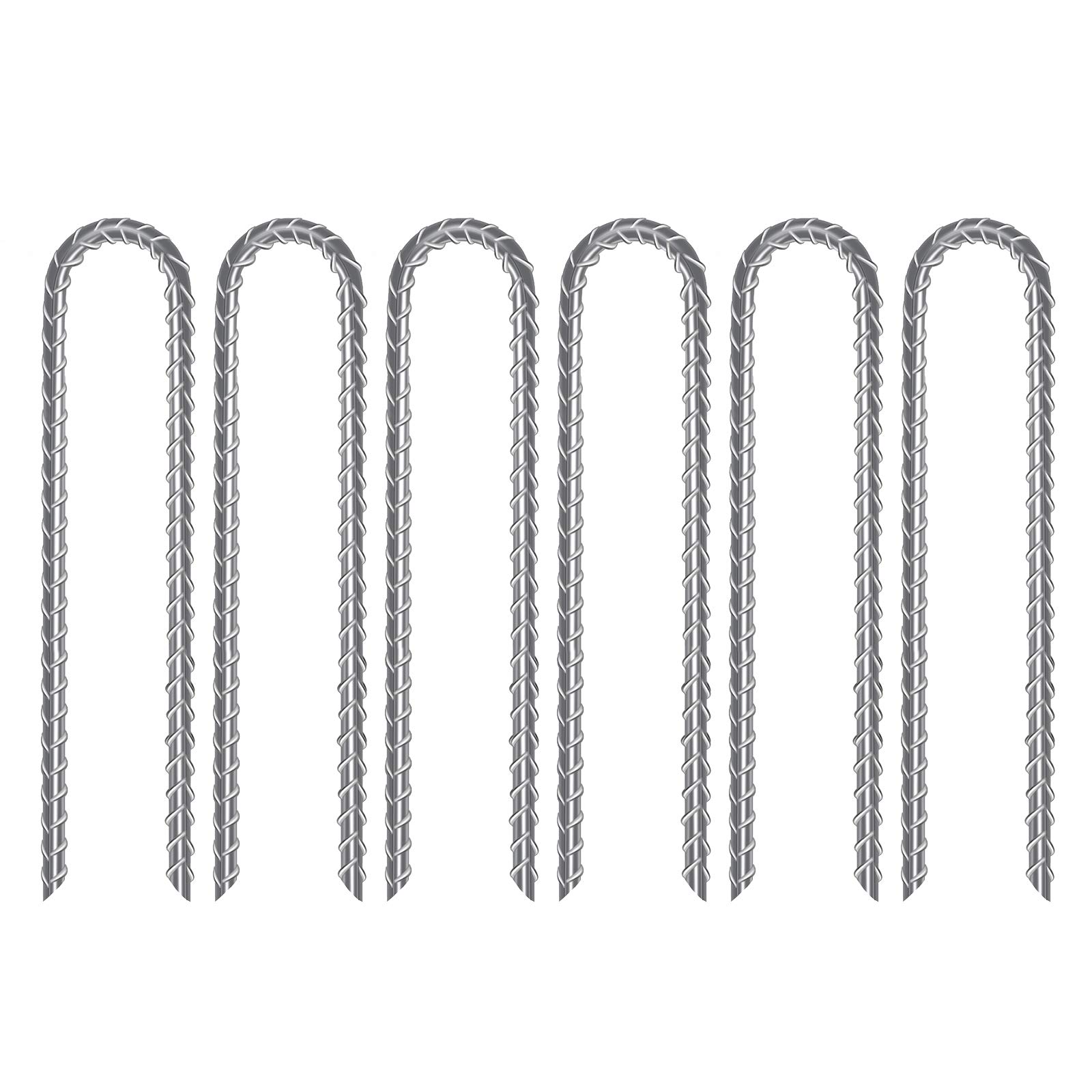 AGPTEK Ground Stakes, 6 Packs U-Shaped Rebar Stakes, Galvanized Steel Trampoline Wind Stakes Heavy Duty, Rebar Anchor Garden Stakes Camping Tent Stakes