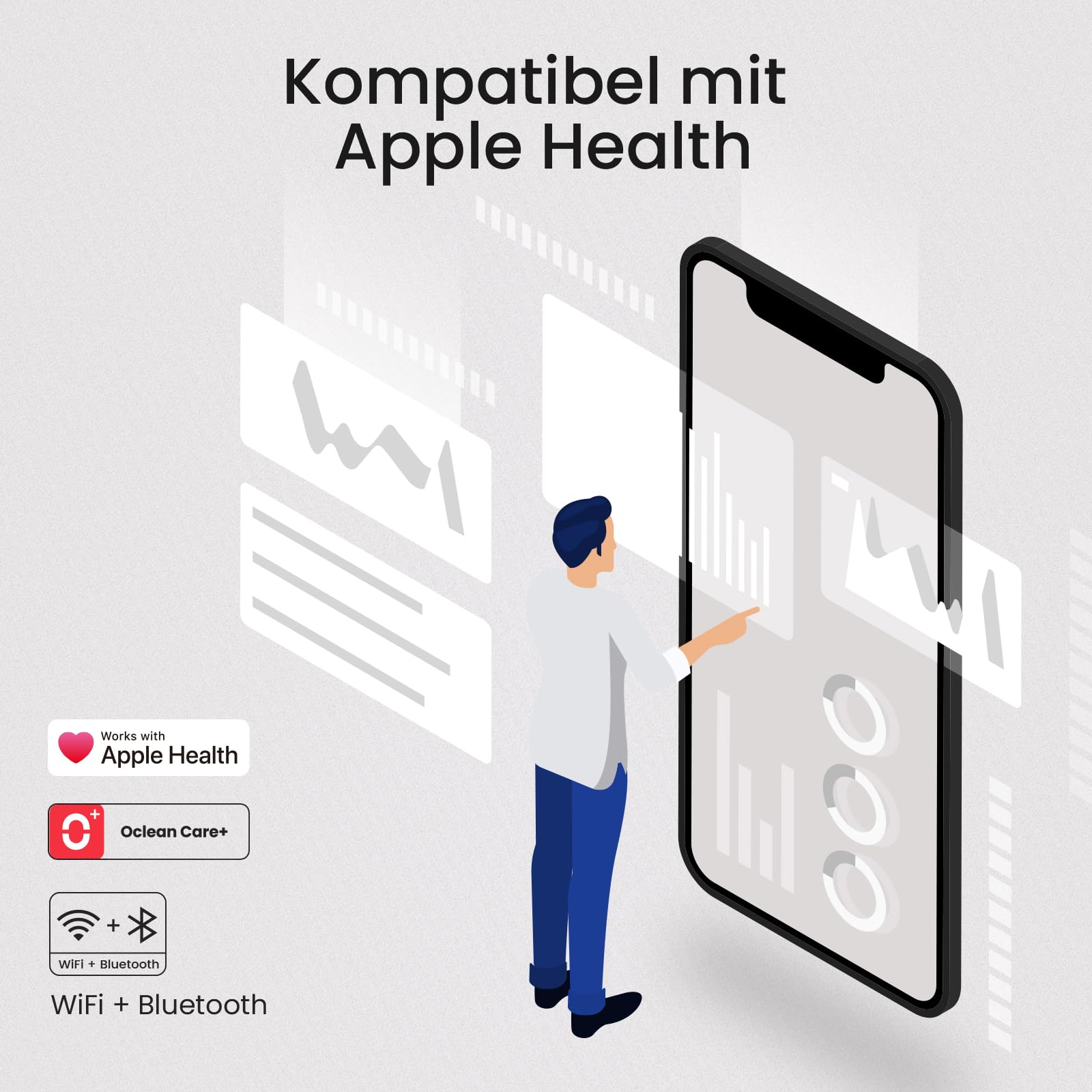 Oclean elektrische Zahnbürste X Elite 10, Touchscreen mit 12 Bereichsverfolgung, 5 Putzmodi Schallzahnbürste mit Timer, 40 Tage Akkulaufzeit Sonic Electric Toothbrush, 45dB, Grau 4