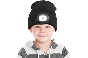 YunTuo LED Beanie for Kids, Unisex Rechargeable Headlamp Hat Winter Night Lighted Cap, Gifts for Kids Boys Girls