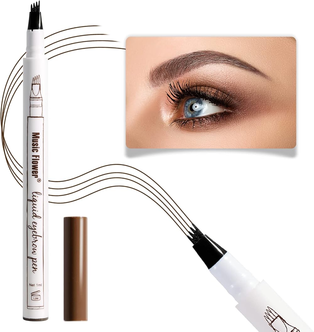 Music Flower Eyebrow Pencil Reddish Brown Waterproof Brow Pen 4 Micro-Fork Tips