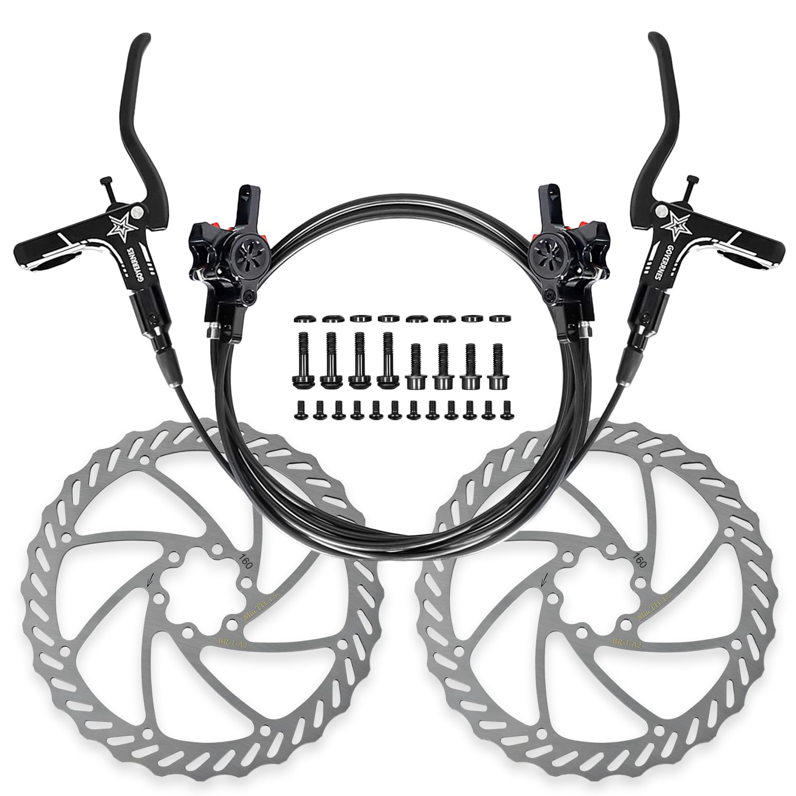 GOYERRNES Hydraulic Brakes Set Dual Piston,Bicycle Hydraulic Brakes with 160 mm Brake Discs 21mm Pistons,Hydraulic Bike Brakes Suit for E-Bike