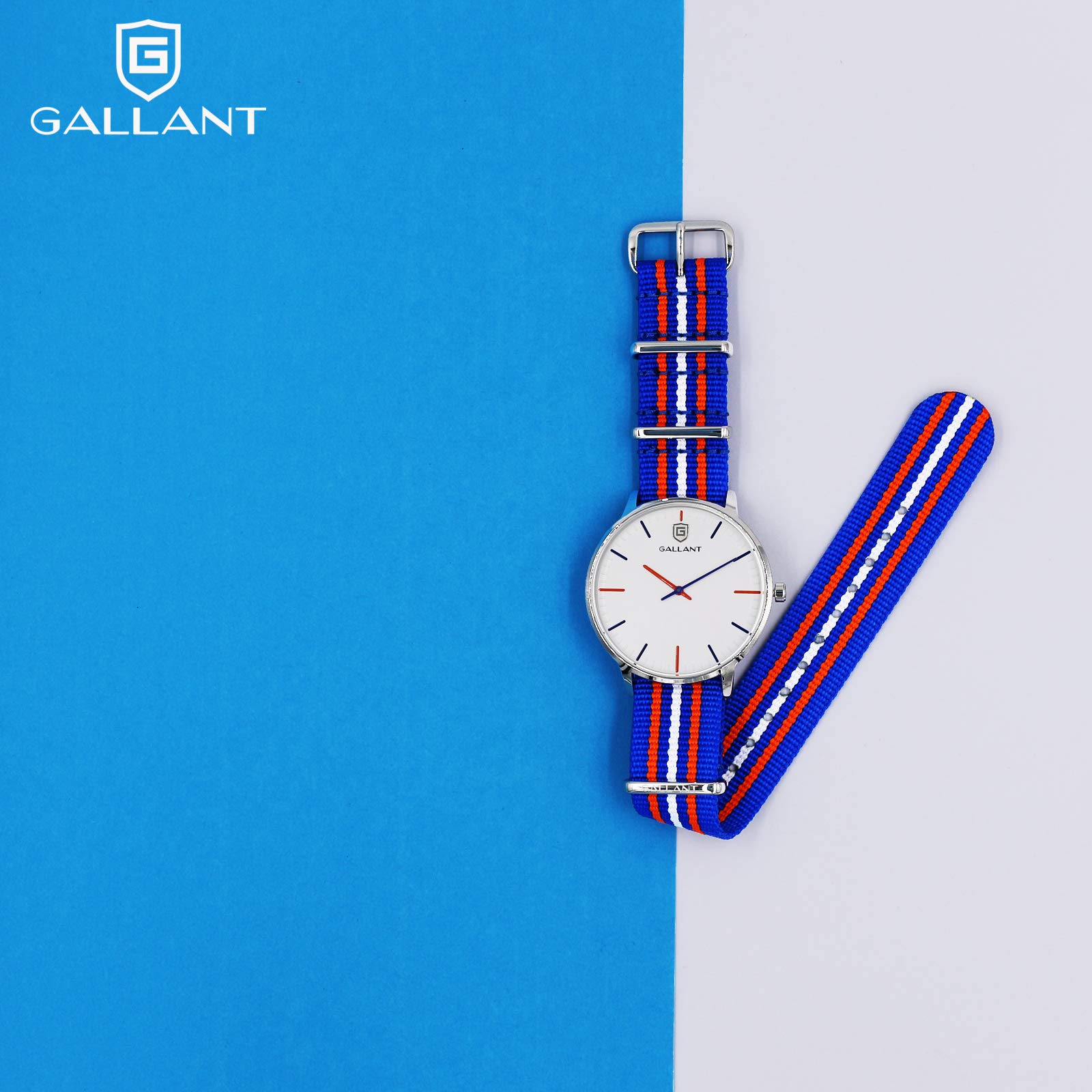 GALLANT Mens Wristwatches Analog Quartz Watches with Multicolor Striped Nylon Strap Band Big Dial Waterproof Wrist Watch Casual