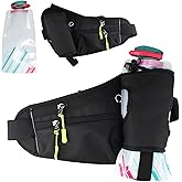 Running Belt with Water Bottle Black Fanny Pack with Water Bottle Holder, Running Hydration Belt Suitable for Hiking, Running, Walking, Jogging, Camping (With White Water Bottle * 2)
