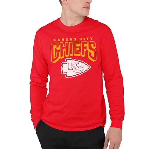 Junk Food Clothing x NFL - Kansas City Chiefs - Bold Logo - Unisex Adult Long Sleeve T-Shirt for Men and Women - Size X-Large