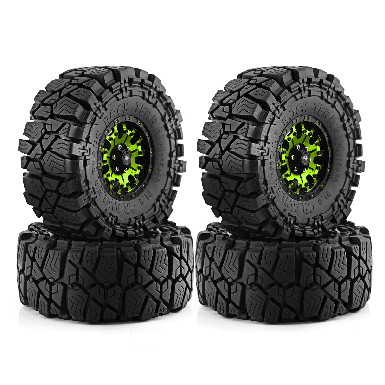 Photo 1 of 1.9 beadlock Wheels and Tires Set? Rubber 1.9 Crawler Tires and Aluminum Alloy Wheels?1.9 Tires for 1/10 RC Crawler Car Axial SCX10 90046 SCX10 III Traxxas TRX4 TRX6 Tamiya CC01 D90?4pcs? (Green)