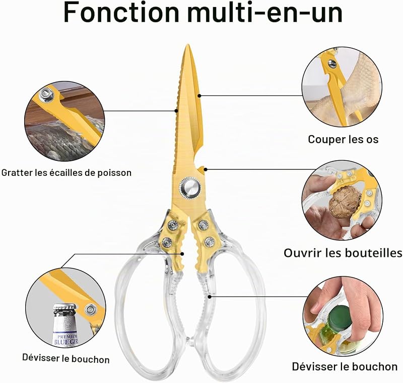 Ciseaux Cuisine Robustes Tranchants avec Poignée Transparente — photo 3 sur 8