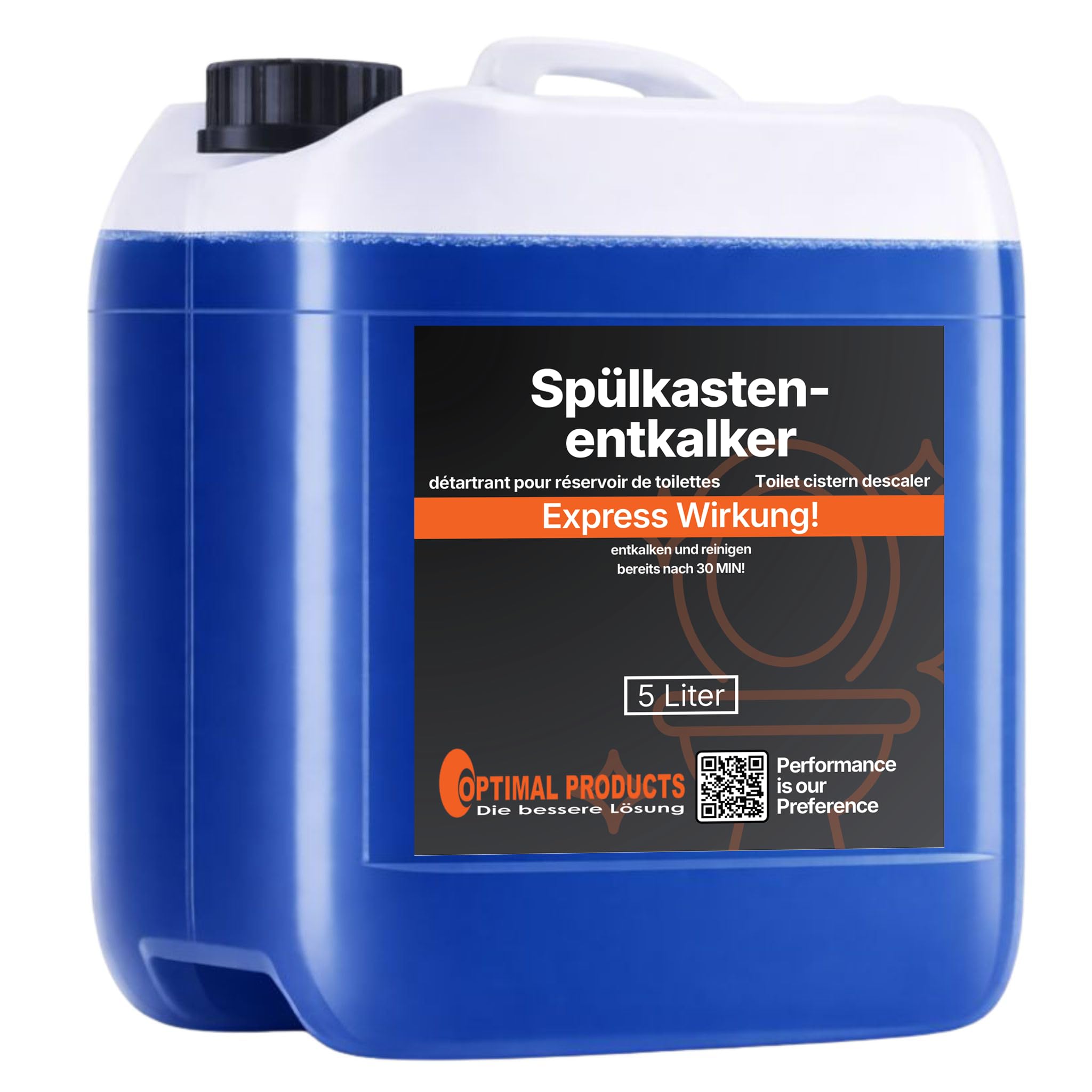 Optimal Products 5 Liter Spülkasten Entkalker mit Express-Wirkung nach 30 Minuten, 2 in 1 - Löst Kalk und reinigt den WC-Spülkasten