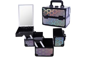 Buanson Lightweight Cosmetic Box Makeup Train Case Lockable Makeup Case Organizer 2 Trays Makeup Storage with Mirror Locking for Portable Makeup Storage Box-(Dark Grey)
