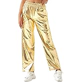 ODIZLI Womens Shiny Metallic High Waist Stretchy Jogger Pants Holographic Hip Hop Club Wear Streetwear