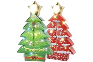 CHARMGIFTBOX Christmas Gift Boxes - Christmas Tree Gift Boxes with LED Light and Star 16.7x10.6x2.2 inches Christmas Candy Boxes Empty Gift Wrap Boxes for Xmas Day Decor Eve New Year Presents Wrapping