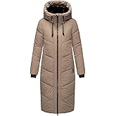 Marikoo Women's Long Winter Coat with Hood & Detachable Faux Fur Collar - Quilted Calf-Length Jacket - Nadaree XVI XS-XXL