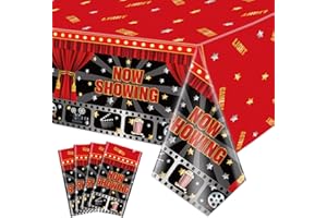 QUERICKY 4 Pack Movie Night Tablecloths, 51x87'' Plastic Disposable Rectangle Movie Themed Party Table Covers, Now Showing Tablecloth for Movie Night Theater Red Carpet Birthday Party Decorations Supplies