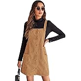 Floerns Women's Short Zip Up Corduroy Pinafore Overall Dress with Pockets Dark Brown