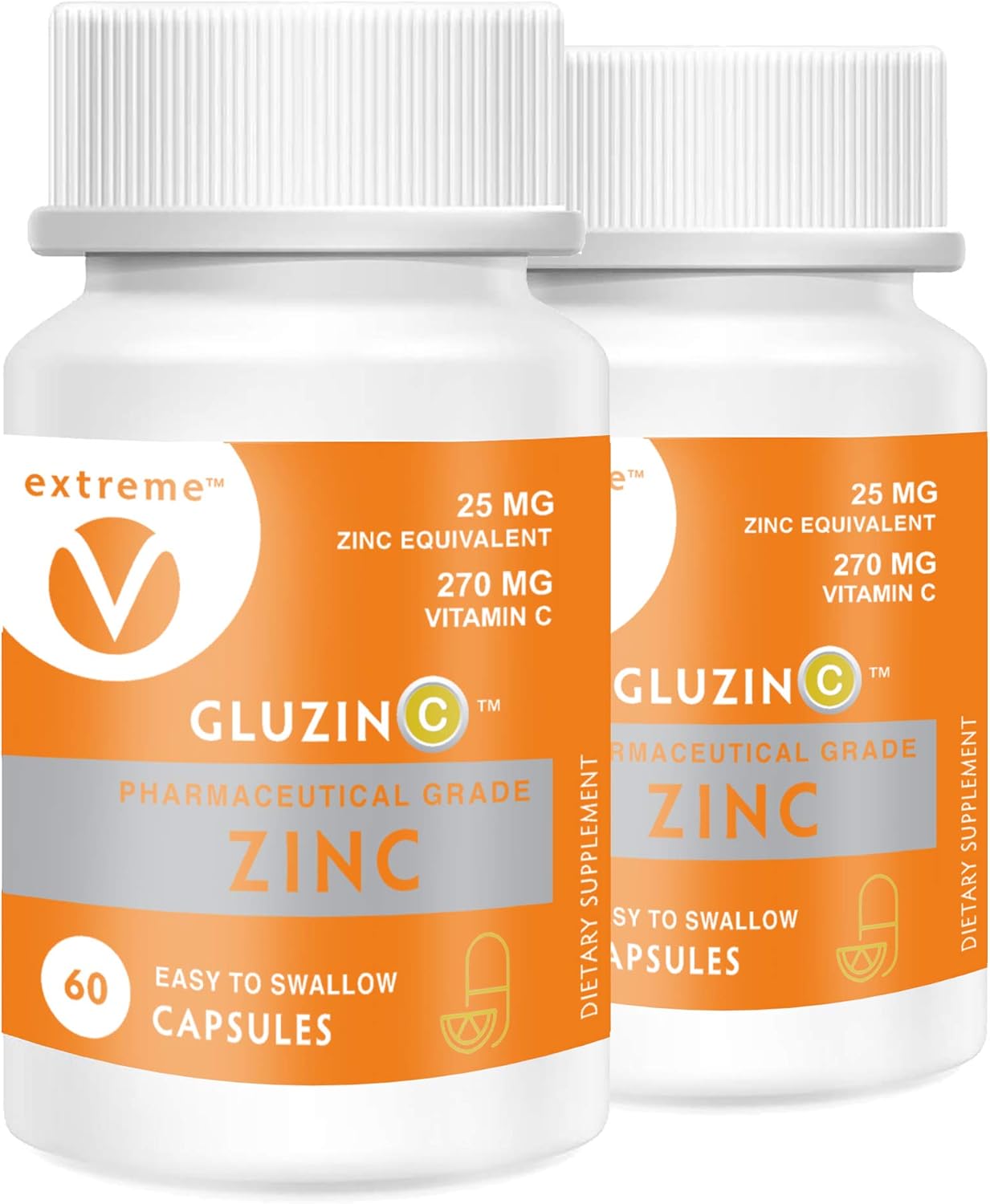 GluzinC Mental Sharpness Power Pack – 25MG Pharmaceutical Grade Zinc Plus 270MG Vitamin C – (2 Bottles, 120 Vegetarian Capsules)