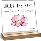 Yoga Room Motivational Gifts Lotus Sign, Meditation Accessories, Quiet The Mind And The Soul Will Speak Desk Décor