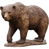 BEERUSTY Hand-Carved Wooden Grizzly Bear Figurine, Rustic Cabin Desk Decor | Solid wood, hand-carved, 4.5in L x 3.5in H, zero plastic. Desk, shelf, mantel, cabin decor. Gift for nature and bear lovers.