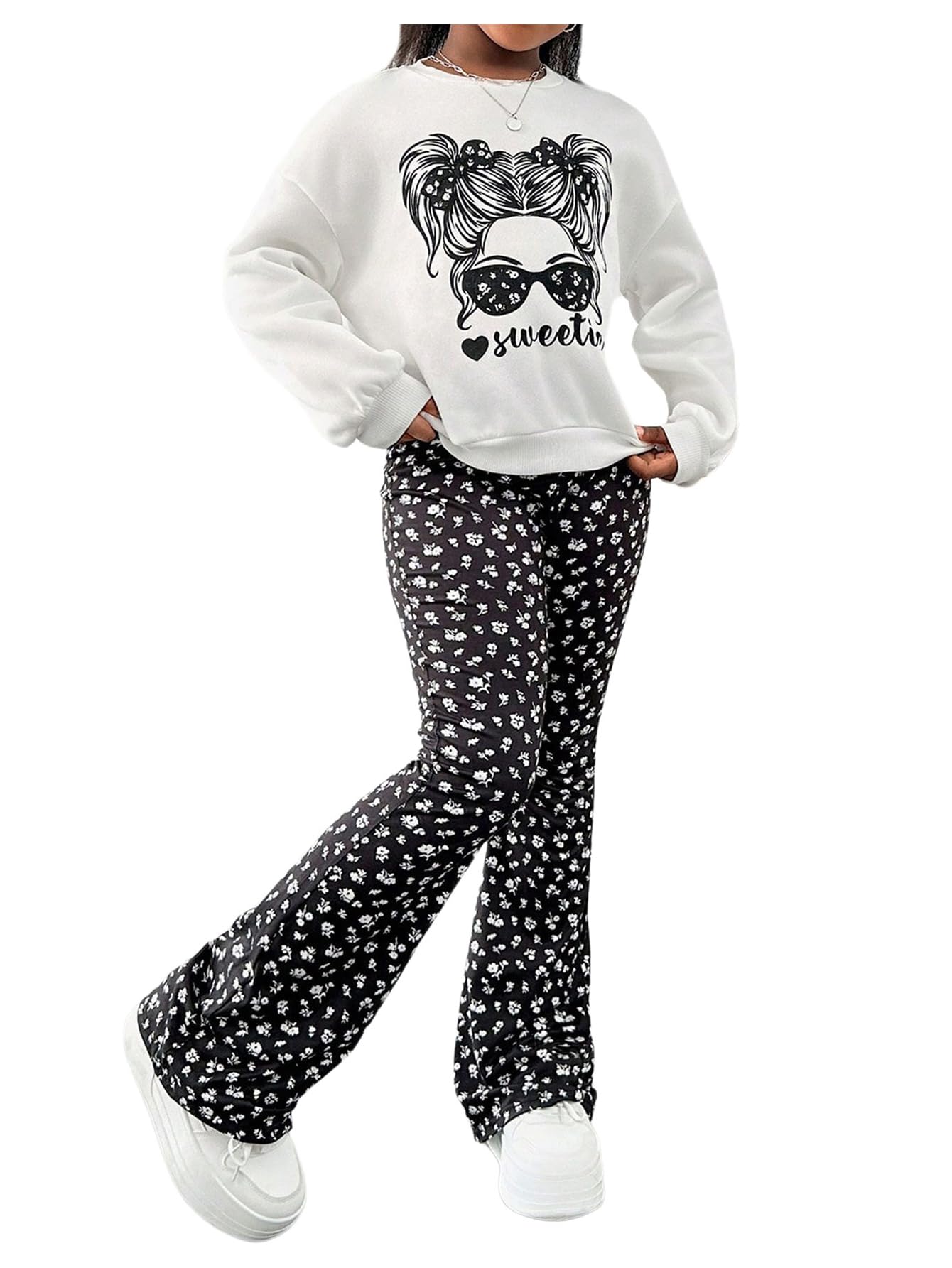 SOLY HUX Girls' 2-Piece Sweatsuit – Letter Graphic Long Sleeve Top