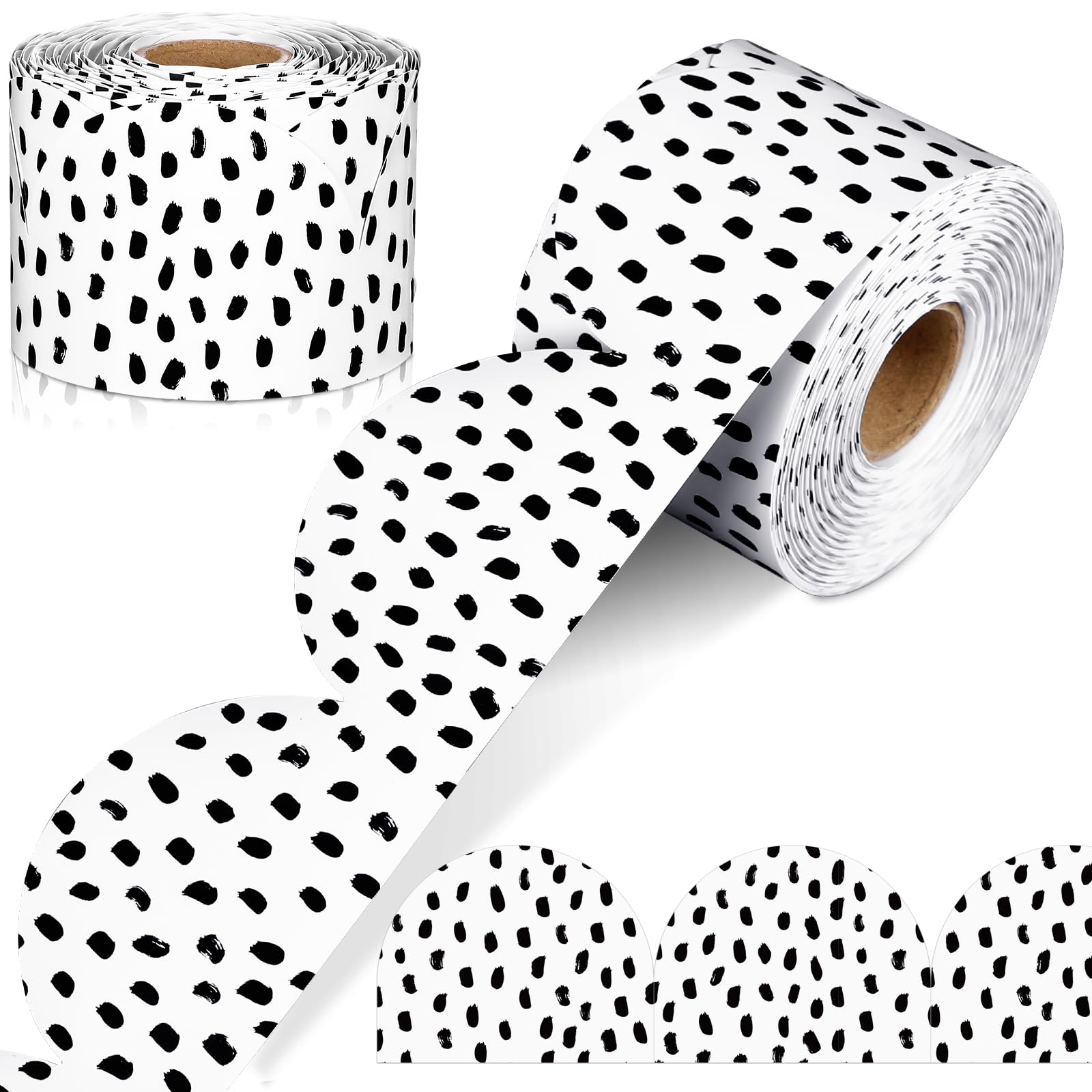 Photo 1 of Mooliwe 65 Feet Black and White Polka Dots Bulletin Board Borders Scalloped Rolled Border Trim Classroom Decoration for Bulletin Boards Office Back to School(Black Polka Dots on White)