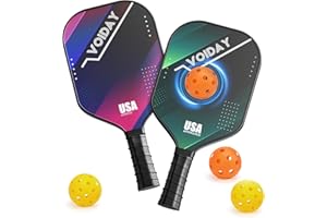 VOIDAY Pickleball Paddles Set of 2, USAPA Approved Fiberglass Pickle Ball Paddles with 4 Pickle Balls, Durable &Lightweight Racket for Beginners, Pros, Men, Women, Adults, Kids