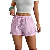 MakeMeChic Women's Striped Shorts Bow Elastic Waist Tie Front Drawstring Y2k Lounge Shorts