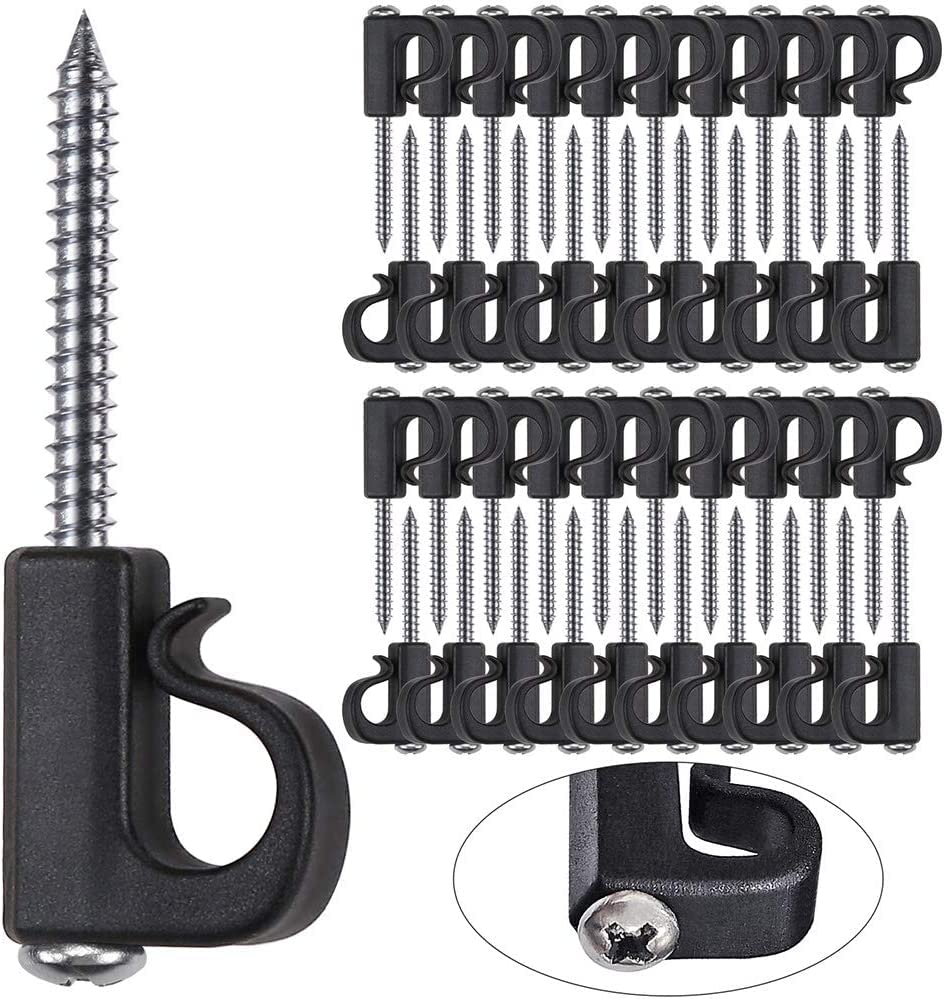 BeneLabel 40pcs Christmas Light Hook Screw-in Hanger for Outdoor Garden Hanging Plant, String Wire, Cups, Kitchen Utensils, 4.8cm / 26lbs, Black