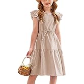 Arshiner Toddler Cotton Linen Dress Summer Casual Party Double-Ruffle Sleeves Dresses 2-6Y