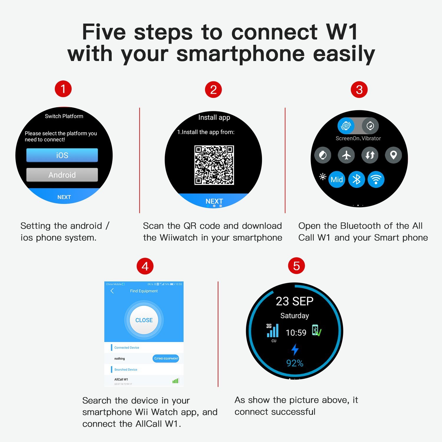 Smartwatch AllCall W1 Monitor de ritmo cardíaco, aplicación ...