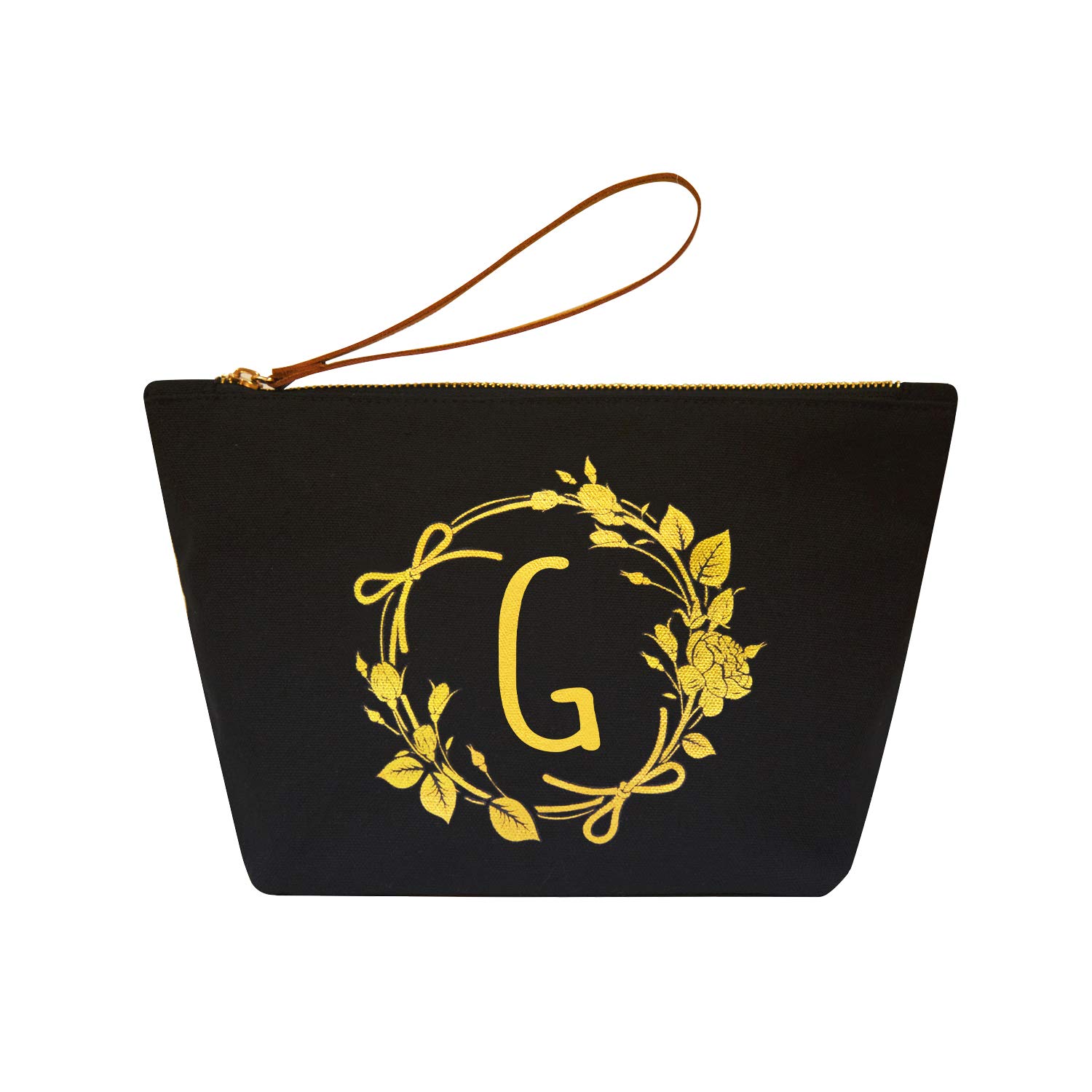 ElegantPark G Initial Monogram Personalized Travel Makeup Cosmetic Bag Wristlet Pouch Gifts Black with Zipper Canvas