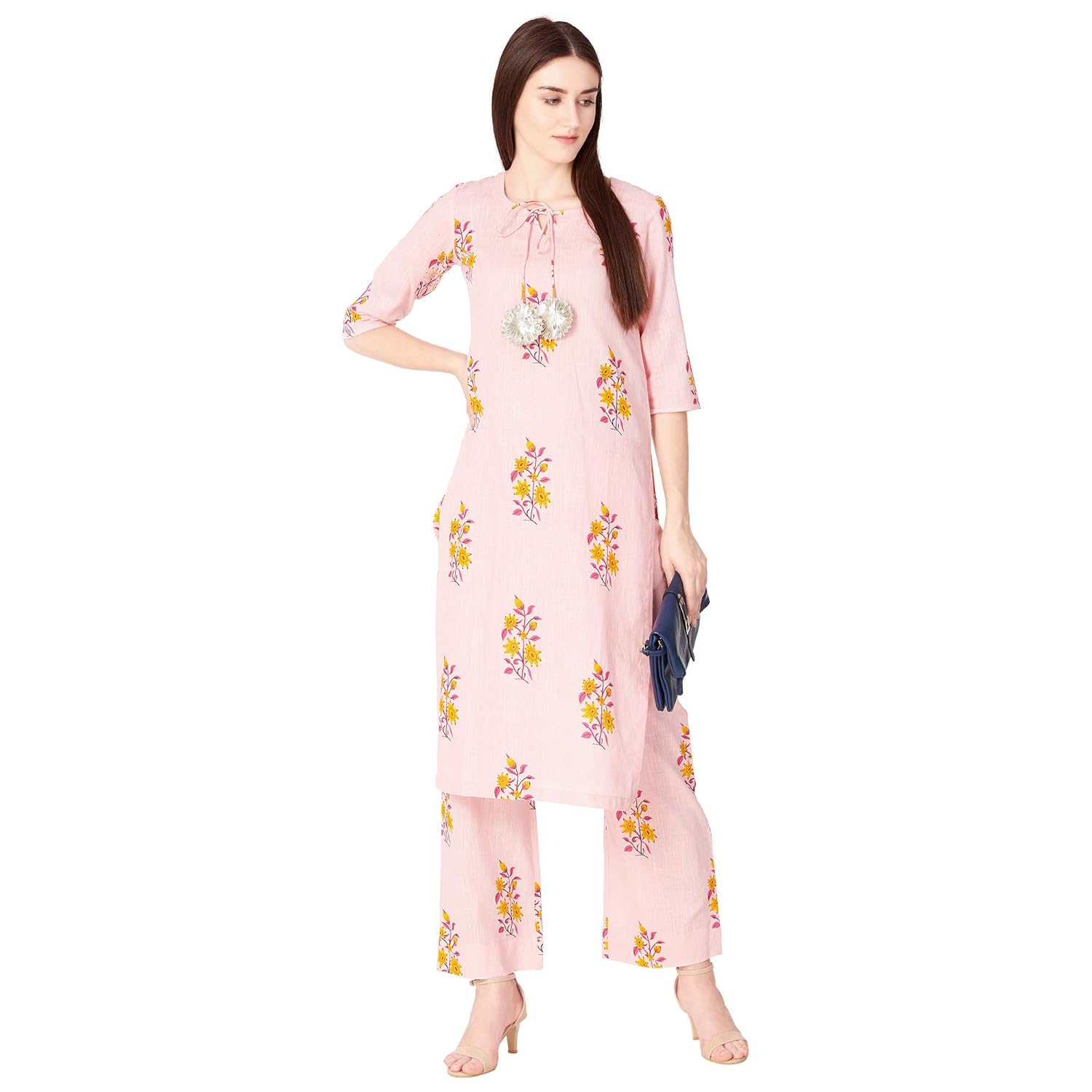 khushal k women's cotton printed kurta with palazzo pant set