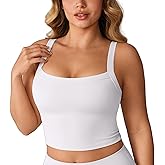 UNISSU Hugcurve Adjustable Longline Sports Bra Square Neck Workout Tank Crop Tops for Women with Built in Bra Padded Camisole