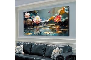 Anolyfi Lotus Canvas Wall Art for Living Room, Zen Yoga Decor Pink Large Picture Landscape Bedroom Painting Textured Artwork Framed for Spa Bathroom Hallway Kitchen Room Office Home Decor 58"x29"