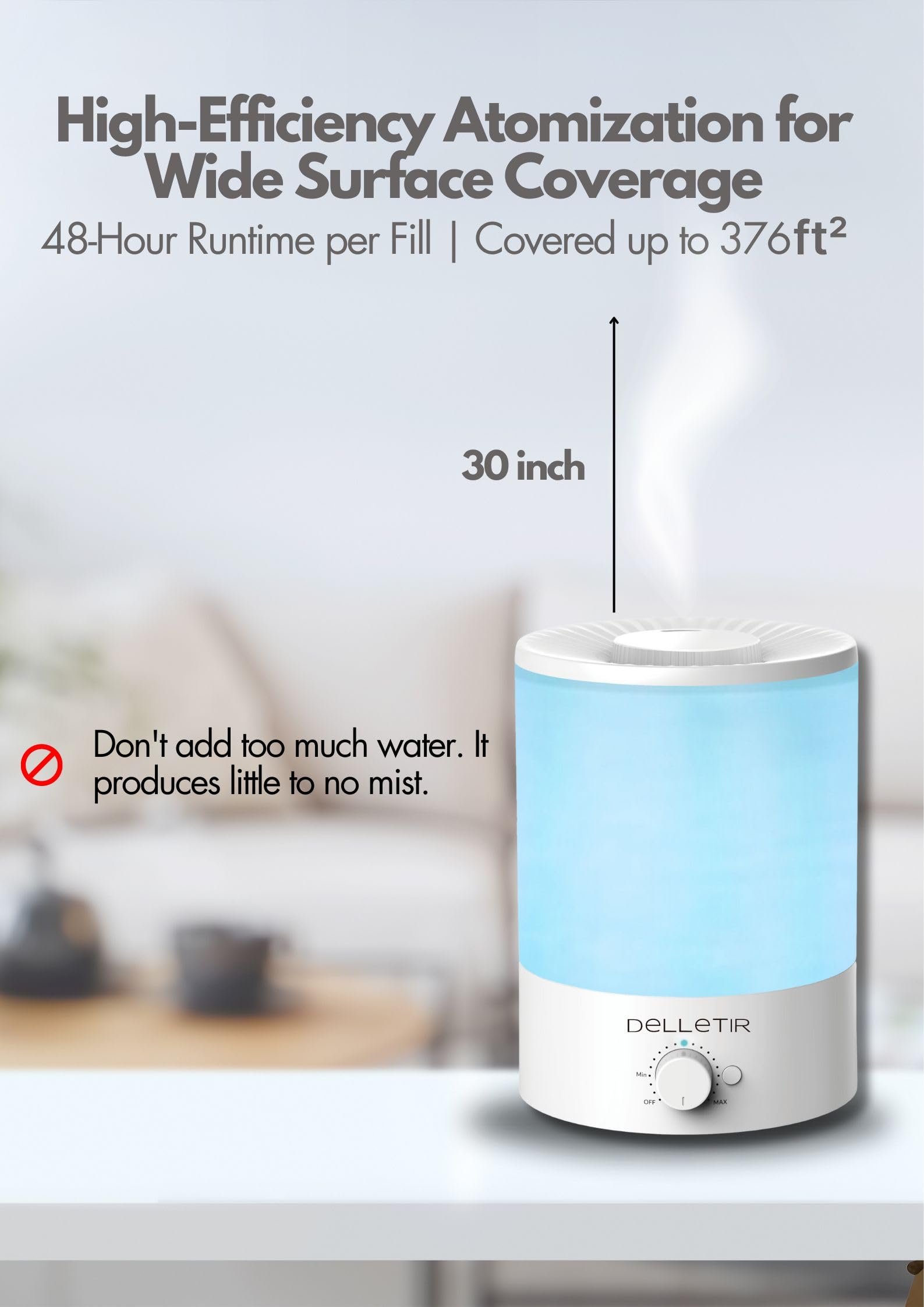 Delletir Cool Mist Humidifiers for Babies, Bedroom, Nursery, Home and Office | Super Quiet Ultrasonic Vaporizer, Large Top-Refill 3.5L, Essential Oil Diffuser, Auto Off, Easy Clean