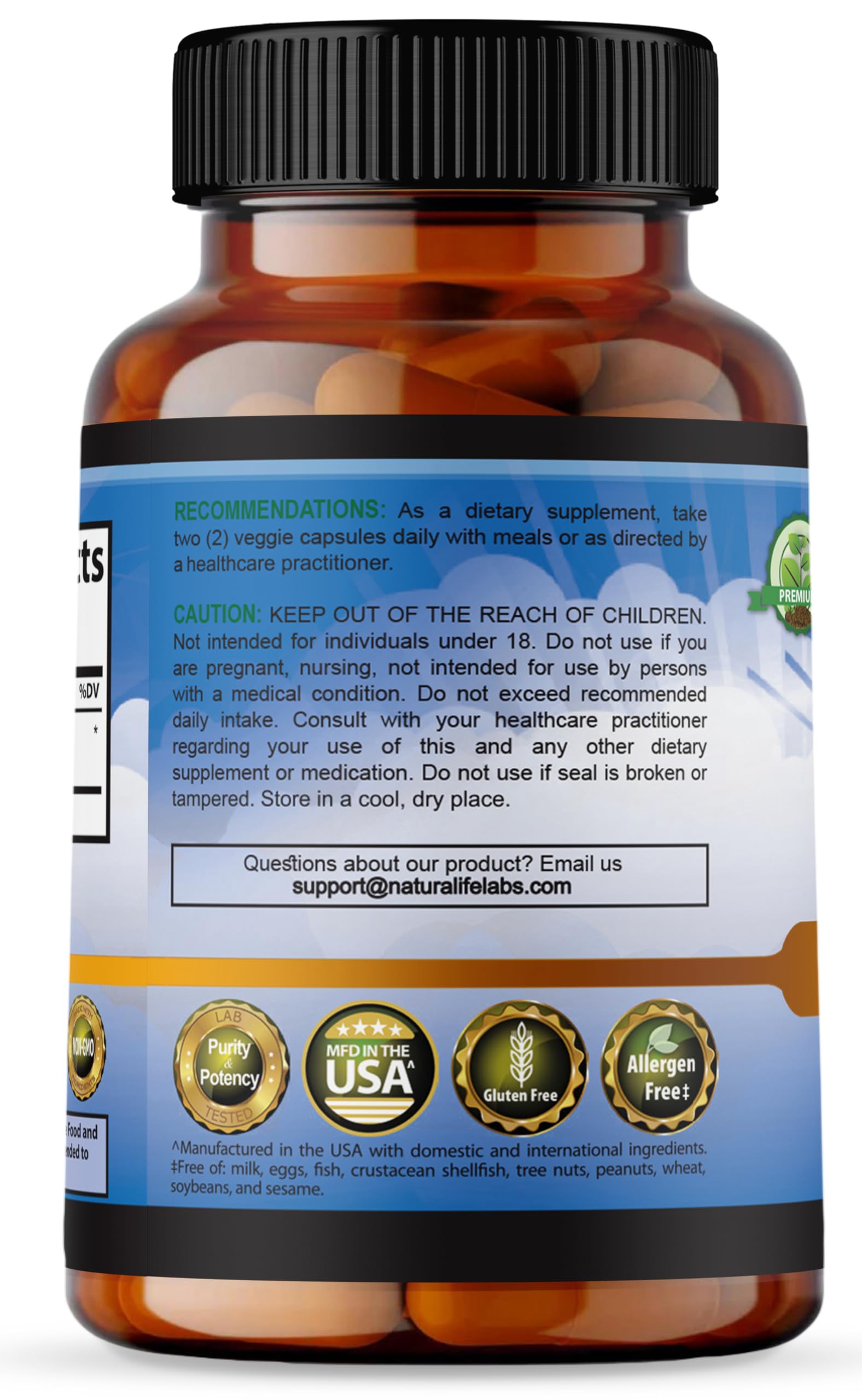 NaturaLife Labs N-Acetyl-L-Cysteine (NAC) 1600 mg – 100 Capsules, Non-GMO & Gluten-Free