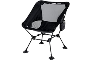 iClimb Ultralight Compact Camping Folding Beach Chair with Anti-Sinking Large Feet and Back Support Webbing (Black - Square Frame)
