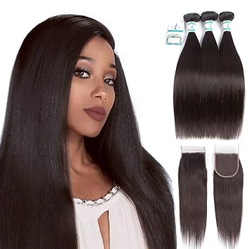 Amazon Com Lakihair Straight Brazilian Hair Bundles With Closure