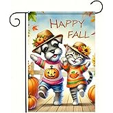 BlissYard Happy Fall Dog and Cat Garden Flag 12x18 Inch Double Sided Fall Yard Banner with Pumpkin and Sweater Design for Thanksgiving Porch Patio Lawn Outdoor Decoration