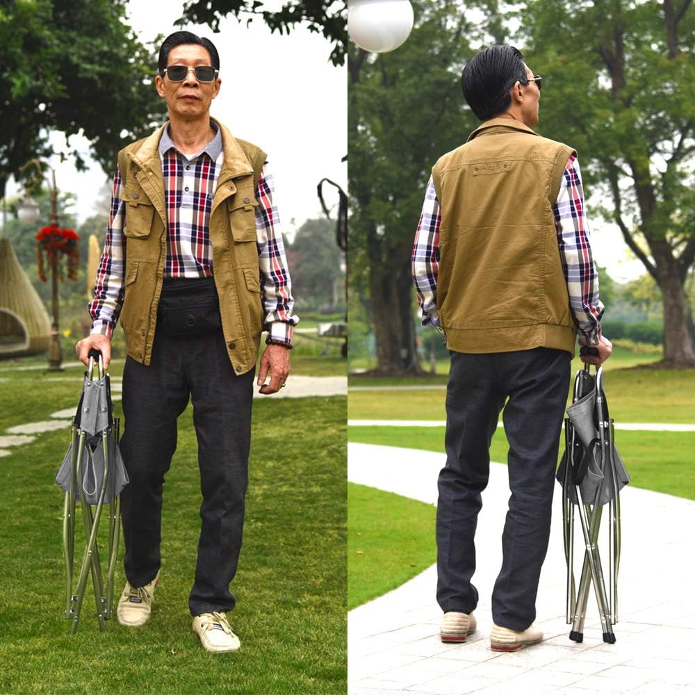 Freshore Walking Stick Chair Seat - Folding Camping Cane Portable Stool Heavy Duty Aids for Seniors (L Size Grey) - Image 5